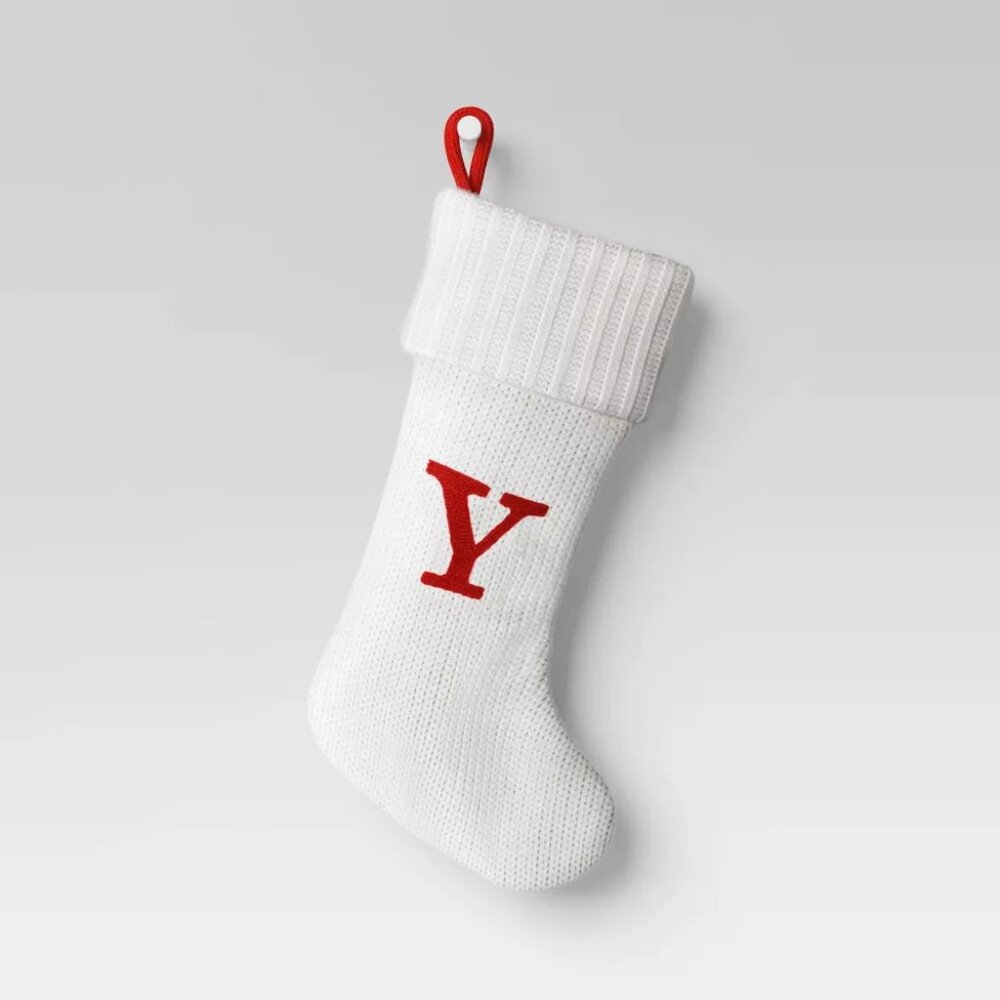 Letter Y Stocking Wondershop Target Monogram 20 inch White Cream Knit New